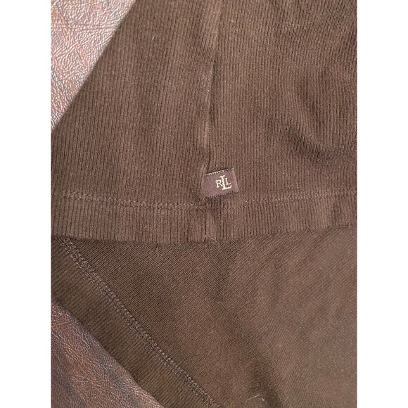 Lauren Ralph Lauren Women’s Brown Ribbed Long Sleeve Top Size L Stretch Classic‎ - Picture 5 of 7
